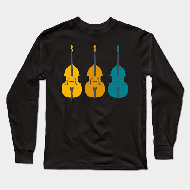 Trio of Teal Double Basses Long Sleeve T-Shirt by NattyDesigns